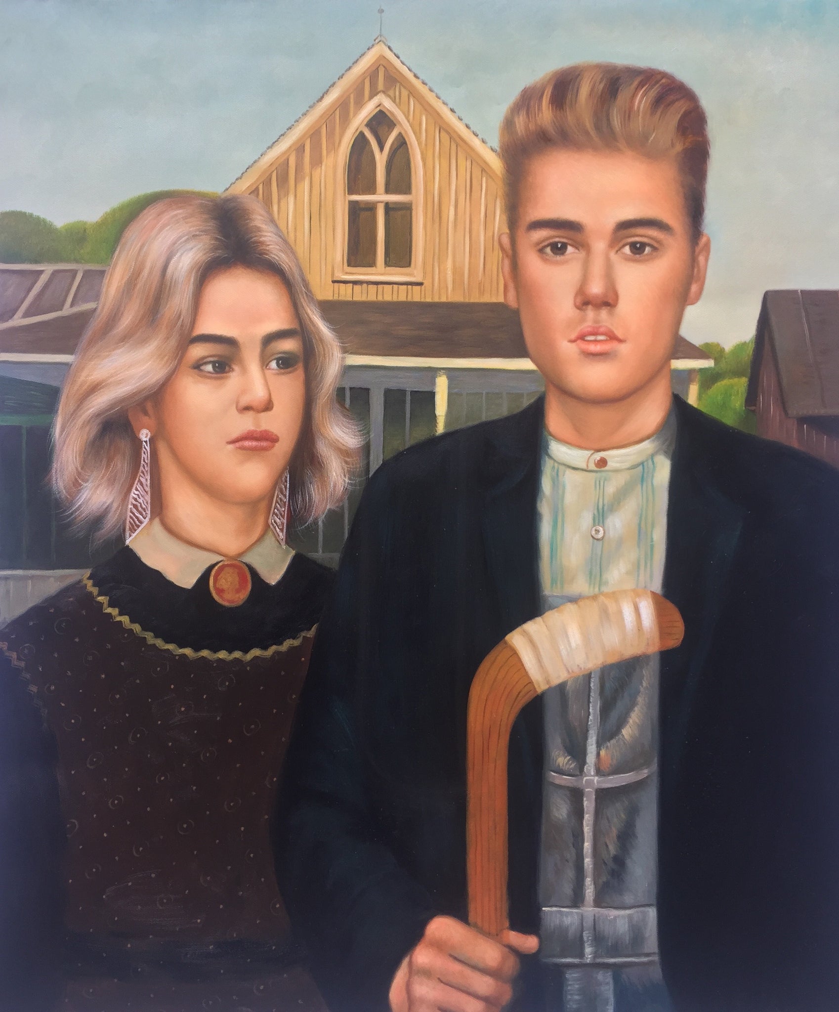 Nueva pintura al óleo celebra la reunión de Bieber-Gomez, estilo ' American Gothic '