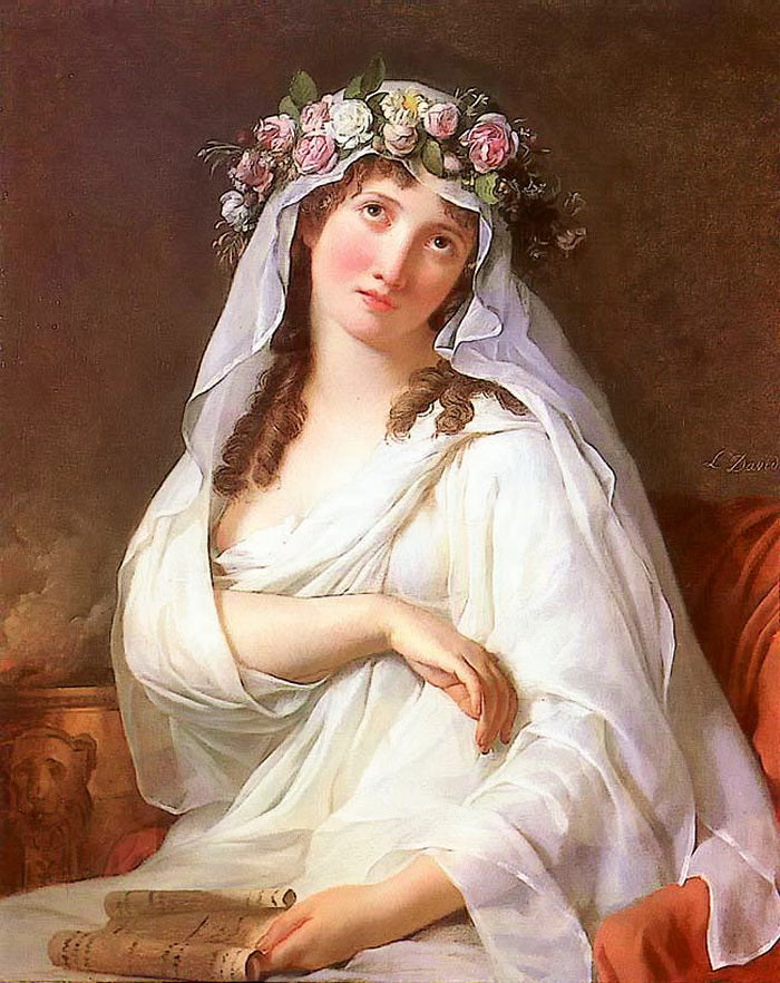 Una virgen vestal coronada con flores