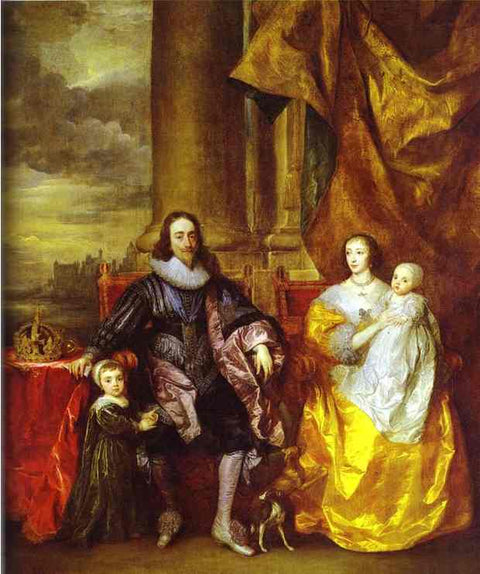 Carlos I y la reina Henrietta Maria con Carlos, príncipe de Gales y la princesa María