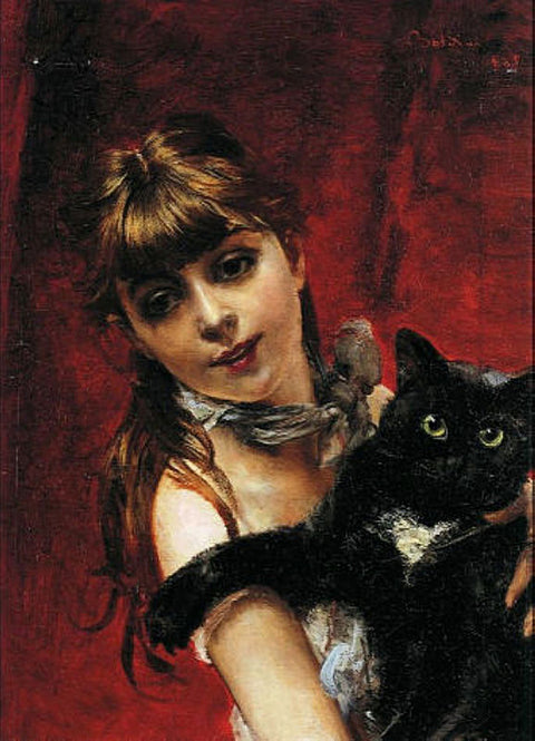 Chica con Gata negra