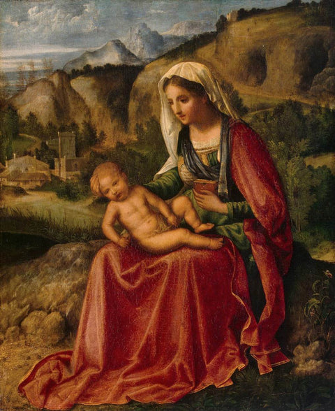 Madonna y el niño en un paisaje