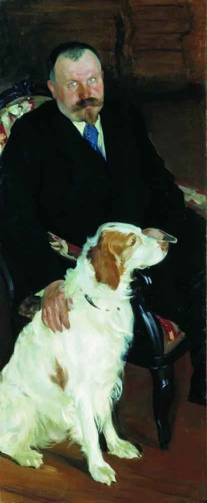 Retrato de Dr. S. Y. Lyubimov con perro