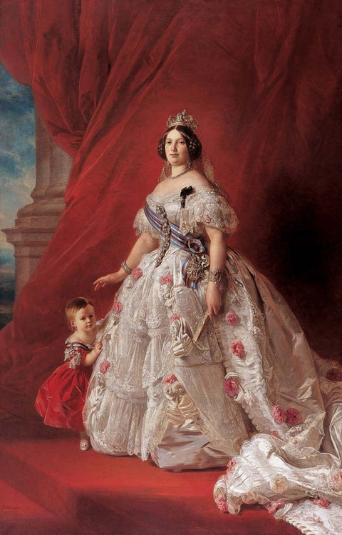 Retrato de la Reina Isabel II de España y su hija Isabella