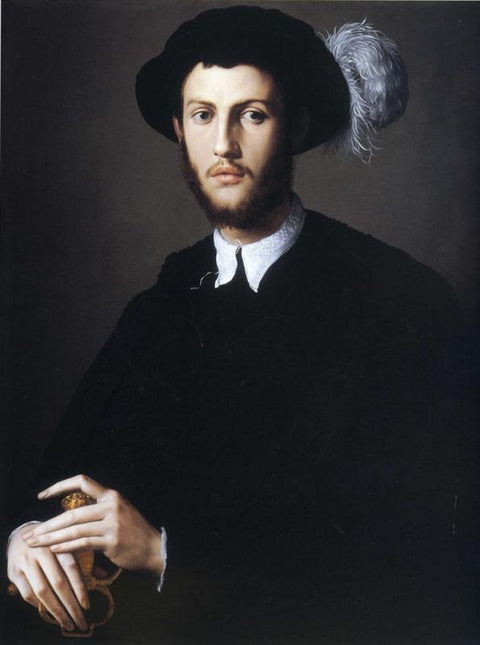 Retrato de hombre joven en un sombrero con una pluma