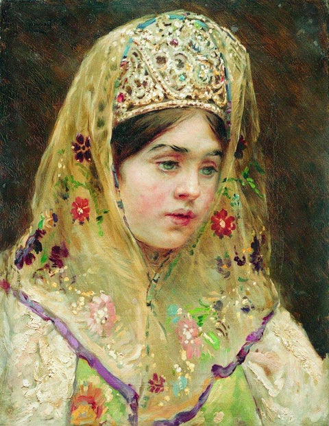 Retrato de la chica en un vestido Ruso