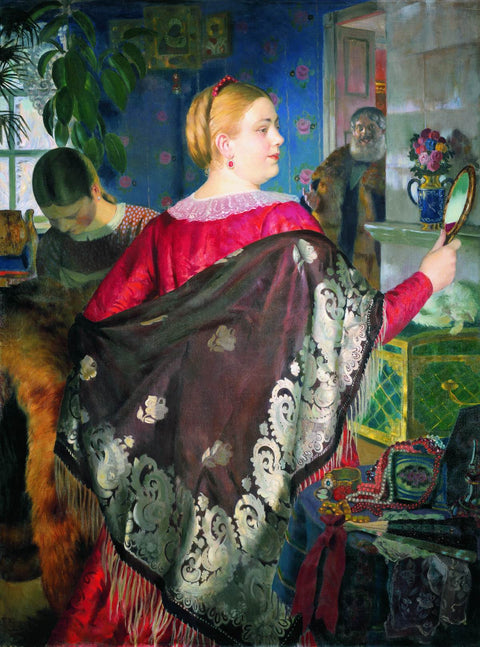 Femme de marchand avec un miroir