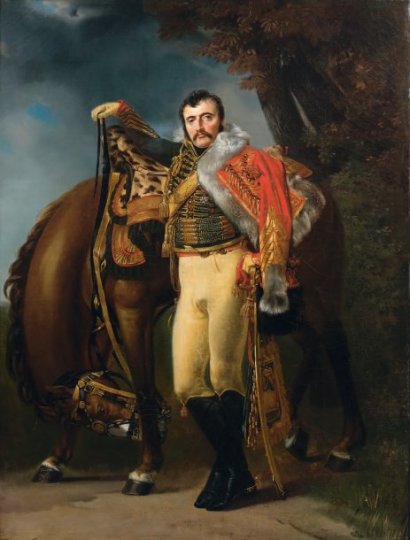 Portrait du colonel Claude Etienne GUYOT avec son cheval