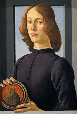 Portrait d’un jeune homme retenant un médaillon