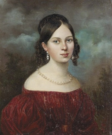 Portrait d’une jeune dame en robe rouge