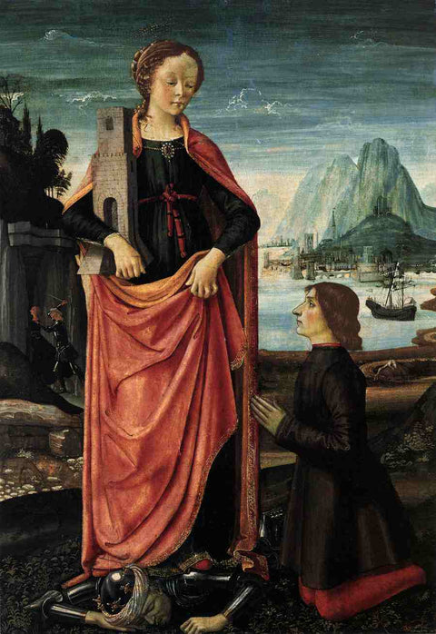 Sainte Barbara écrasant son père infidèle, avec un donneur à genoux