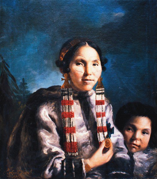 Painting of the Inuit Mikak and her son Tukauk